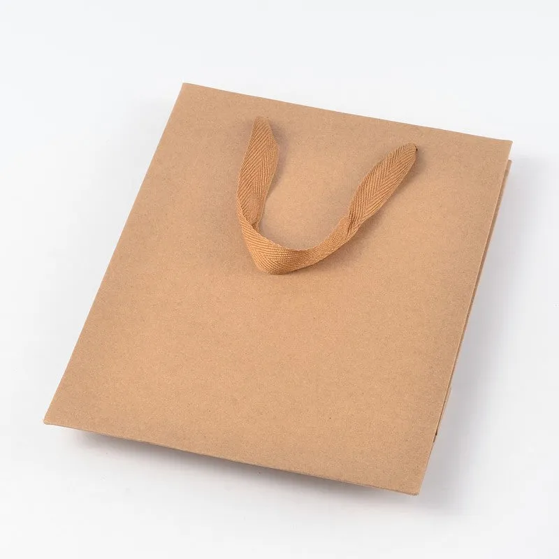 10 pc Rectangle Kraft Paper Bags with Handle, Retail Shopping Bag, Brown Paper Bag, Merchandise Bag, Gift, Party Bag, with Nylon Cord Handles, BurlyWood, 20x15x6cm