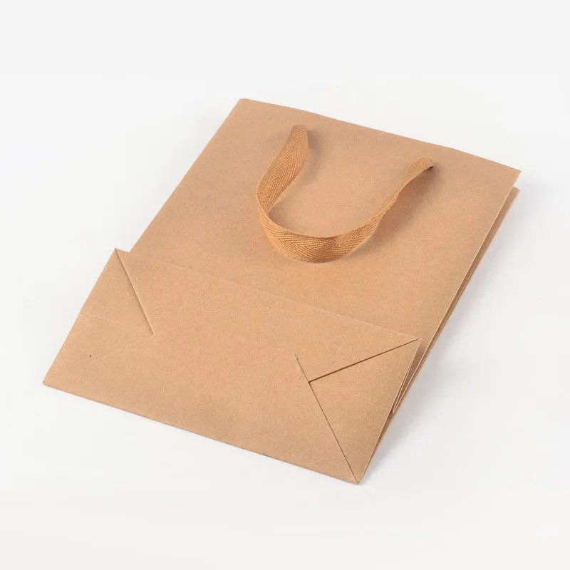 10 pc Rectangle Kraft Paper Bags with Handle, Retail Shopping Bag, Brown Paper Bag, Merchandise Bag, Gift, Party Bag, with Nylon Cord Handles, BurlyWood, 20x15x6cm