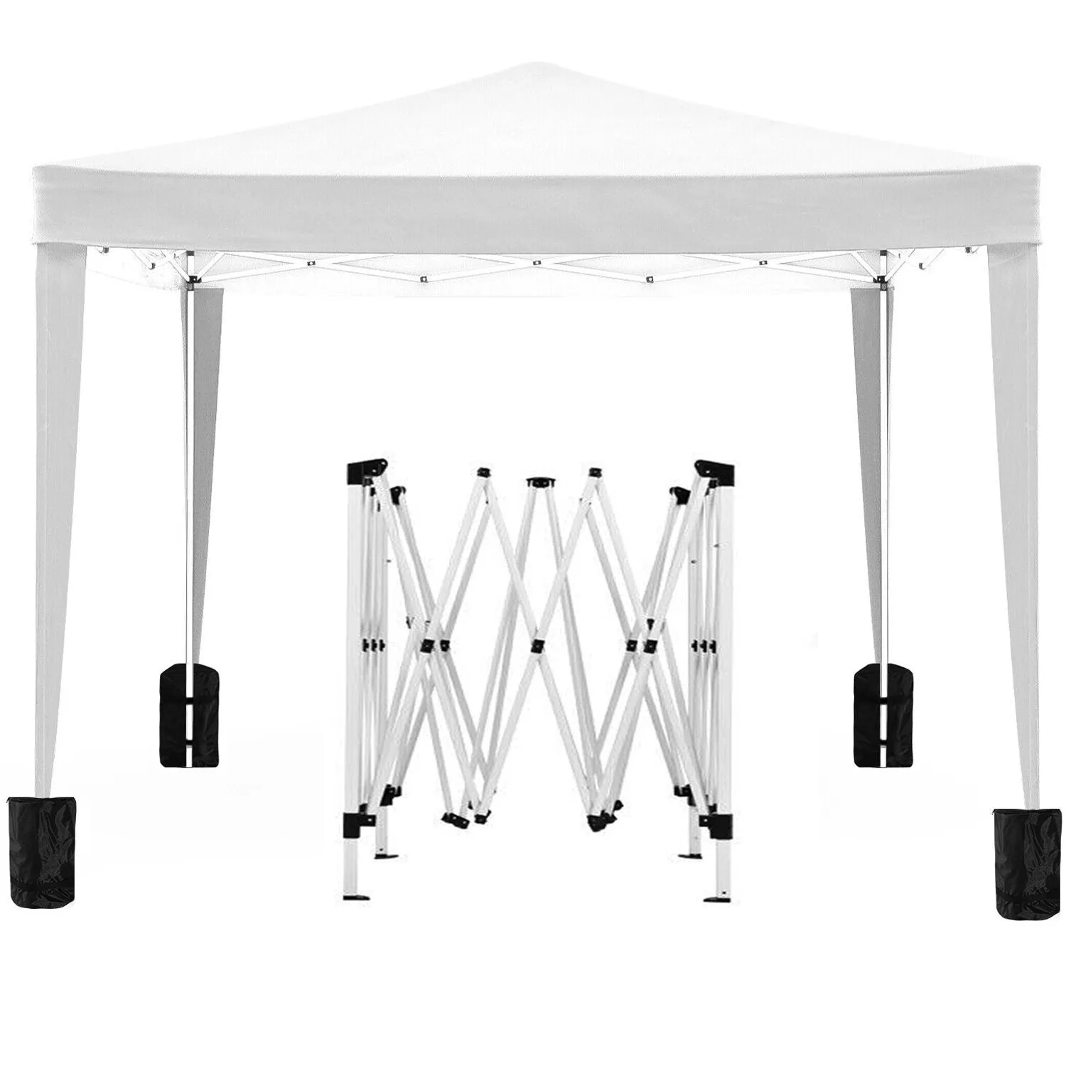 10'X10' Folding Canopy With 4 Removable Sidewalls Outdoor Event Shelter UPF 50  Gazebo Portable Tents For Parties Beach Camping Wedding Ez Pop Up Canopy 4 Pieces Weight Bag   Carry Bag