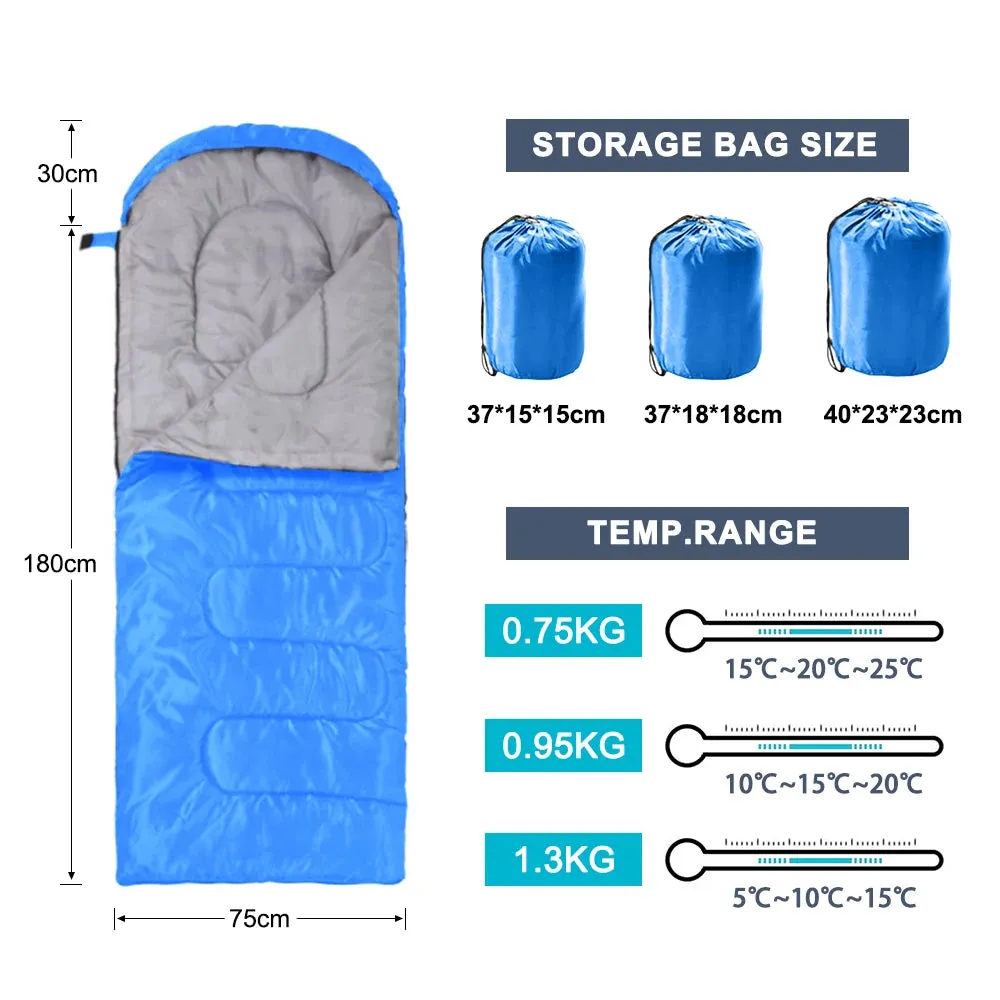 170T Ultra Light Envelope Sleeping Bag for Camping Backpacking Compartment 4 Seasons Hooded Travel Warm and Windproof