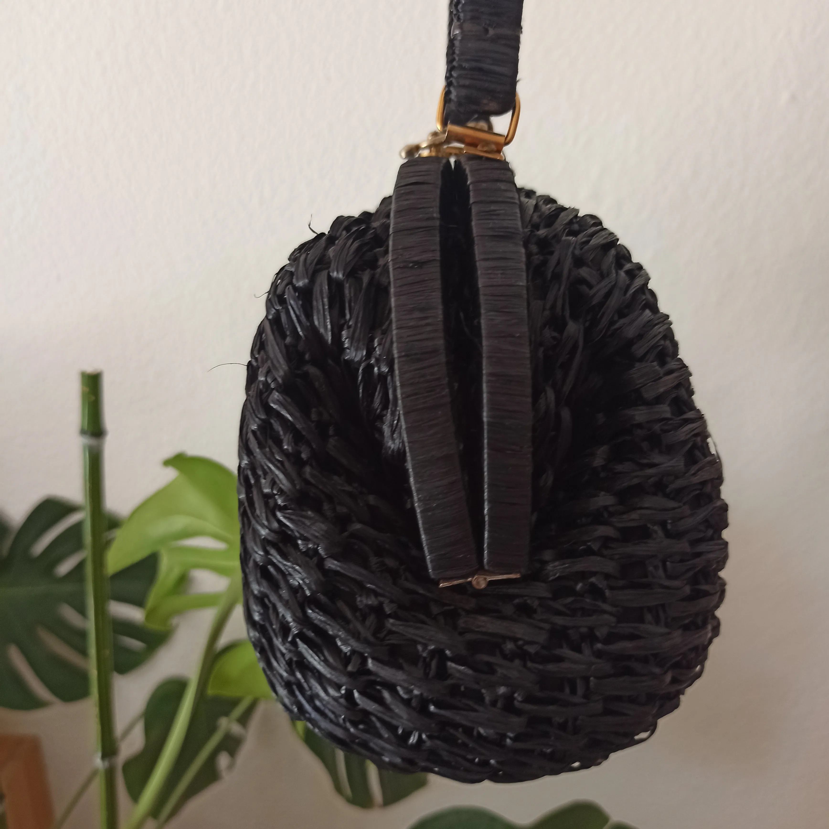 1950s - Cute Black Raffia Handbag