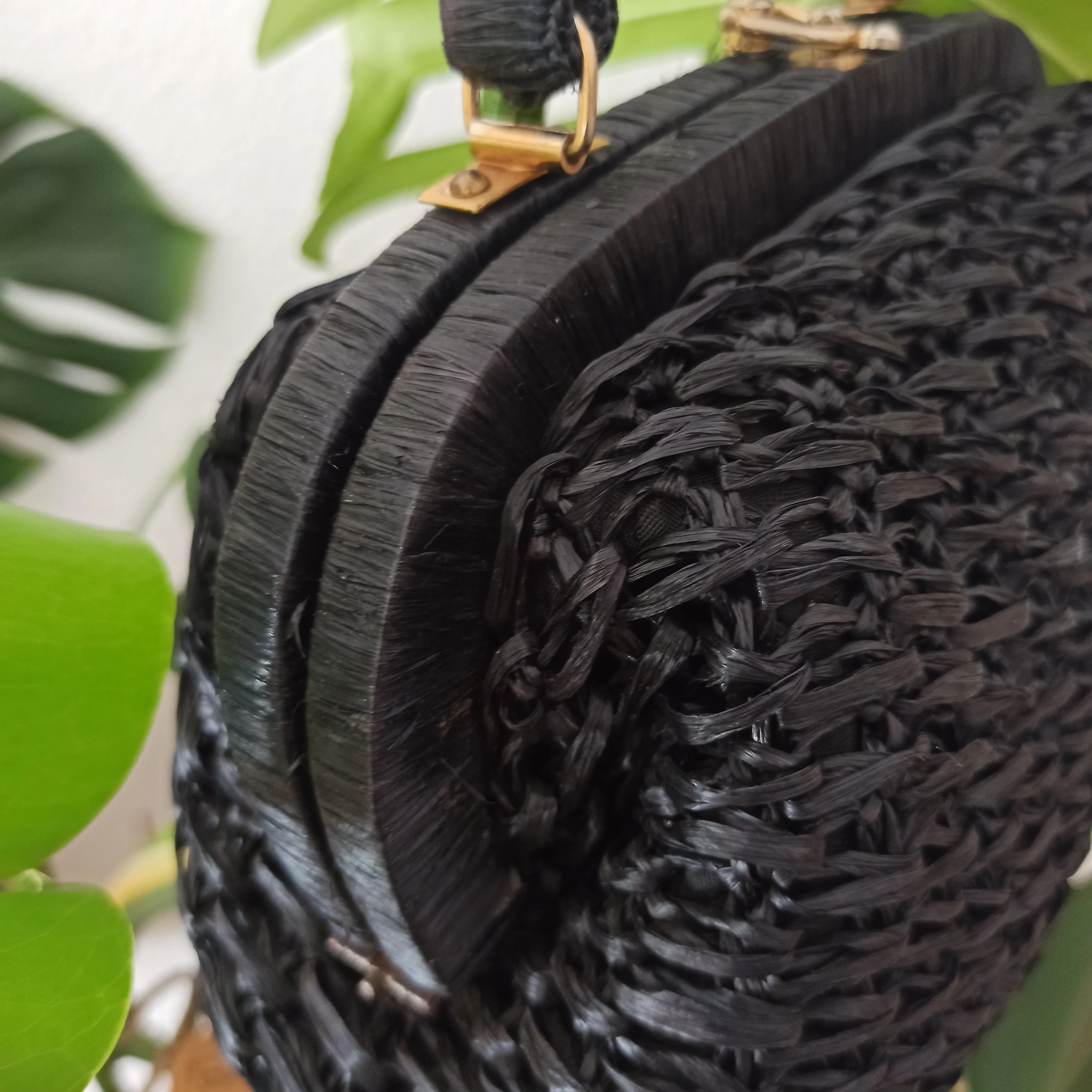 1950s - Cute Black Raffia Handbag