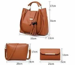 3 piece Lot Set Ladies Fashion Leather Handbag