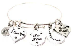 4 Charm I Love You To The Moon And Back Expandable Bangle Bracelet