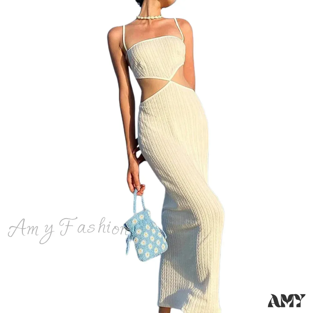 Amy Fashion - Satin Silky Spaghetti Strap Split Long Dress