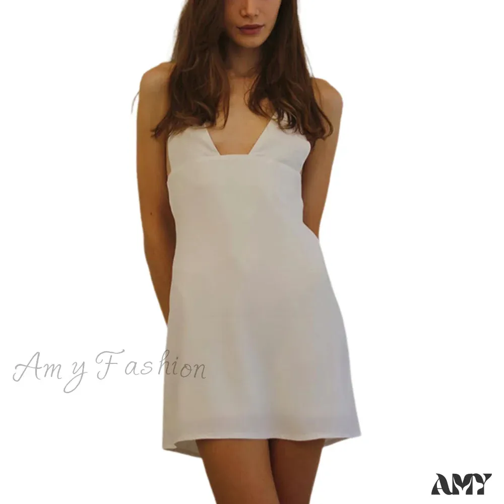 Amy Fashion - Satin Silky Spaghetti Strap Split Long Dress