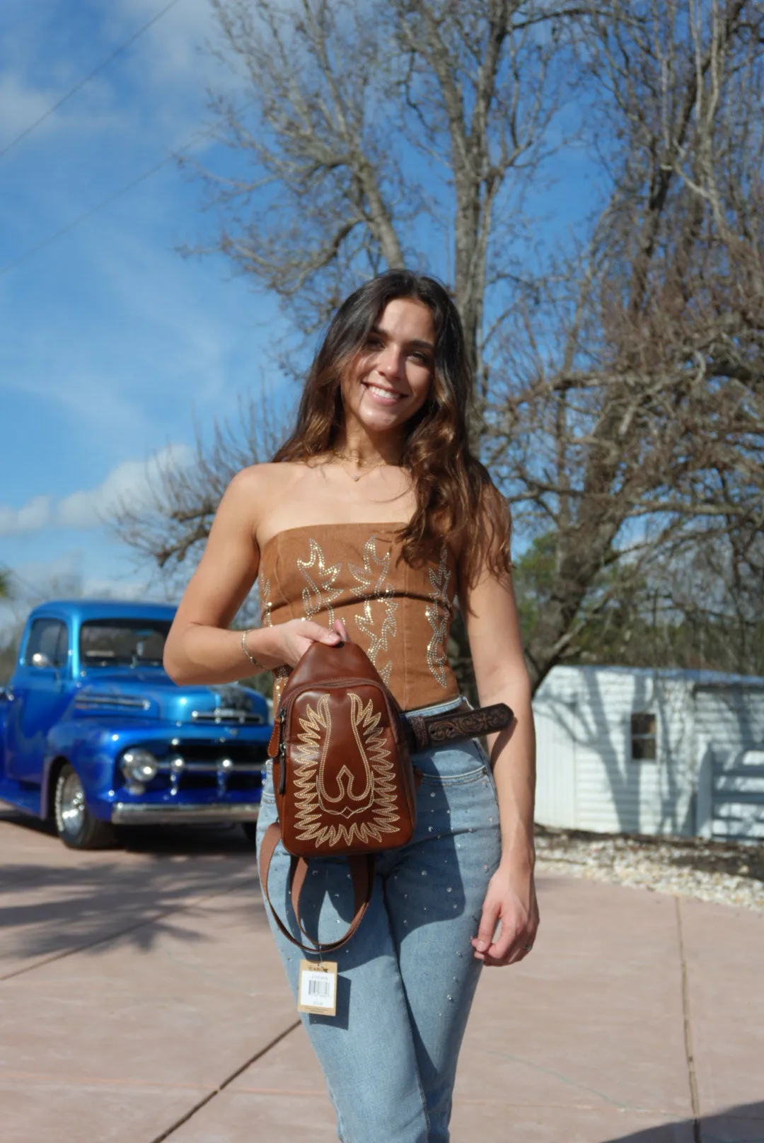 Ariat Brown With Stiching Crossbody Bag