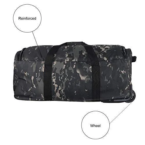 ARMYCAMOUSA Military Tactical Wheeled Deployment Trolley Duffel Bag Heavy-Duty Camping Hiking Running Trekking