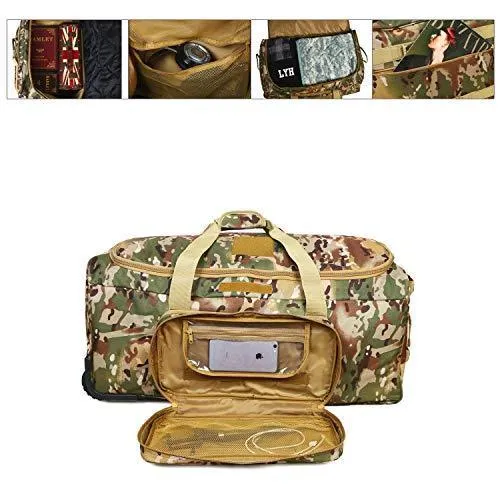 ARMYCAMOUSA Military Tactical Wheeled Deployment Trolley Duffel Bag Heavy-Duty Camping Hiking Running Trekking