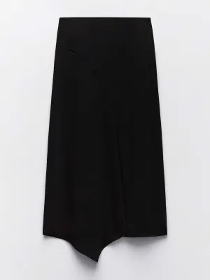 Asymmetric black midi skirt