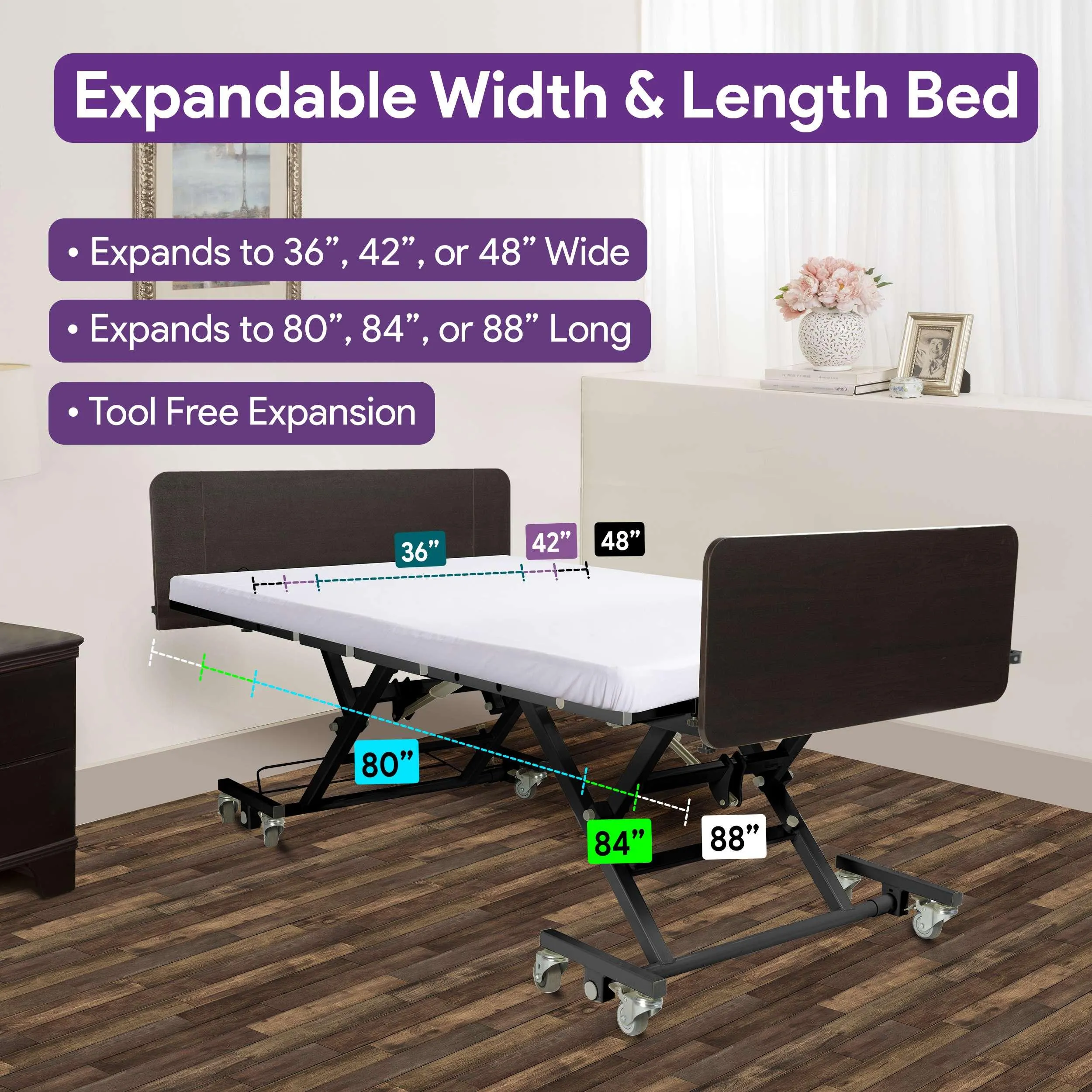 Bariatric Electric Long Term Homecare Expandable Hospital Bed With Mattress