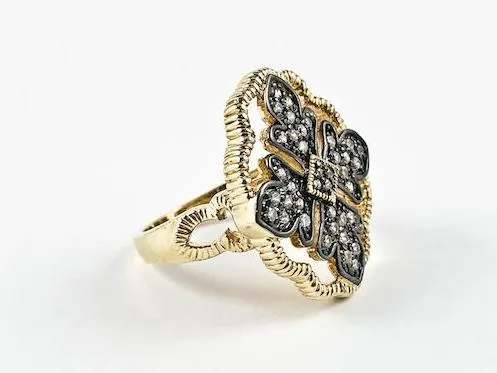 Beautiful Elegant Cross Shape & Pattern Gold Tone Brass Ring