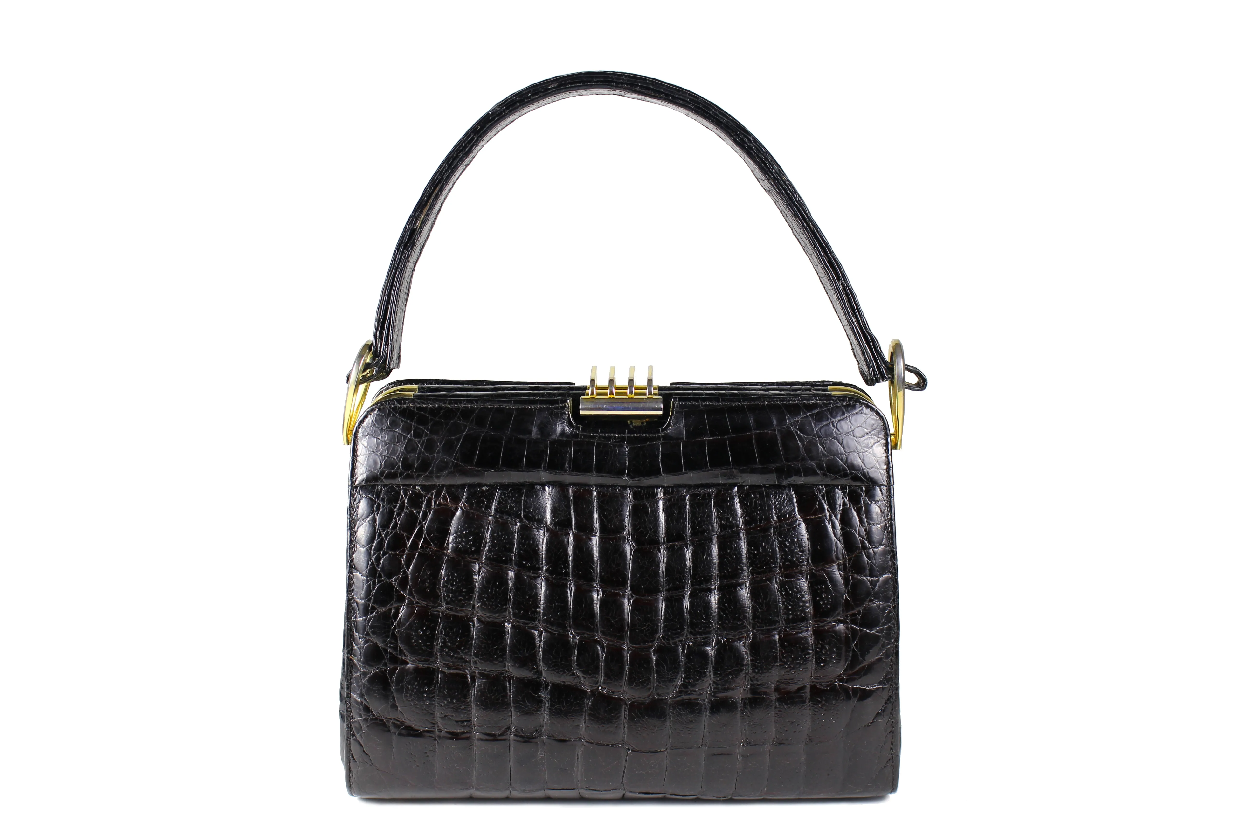 Black "sauvage" crocodile skin frame handbag