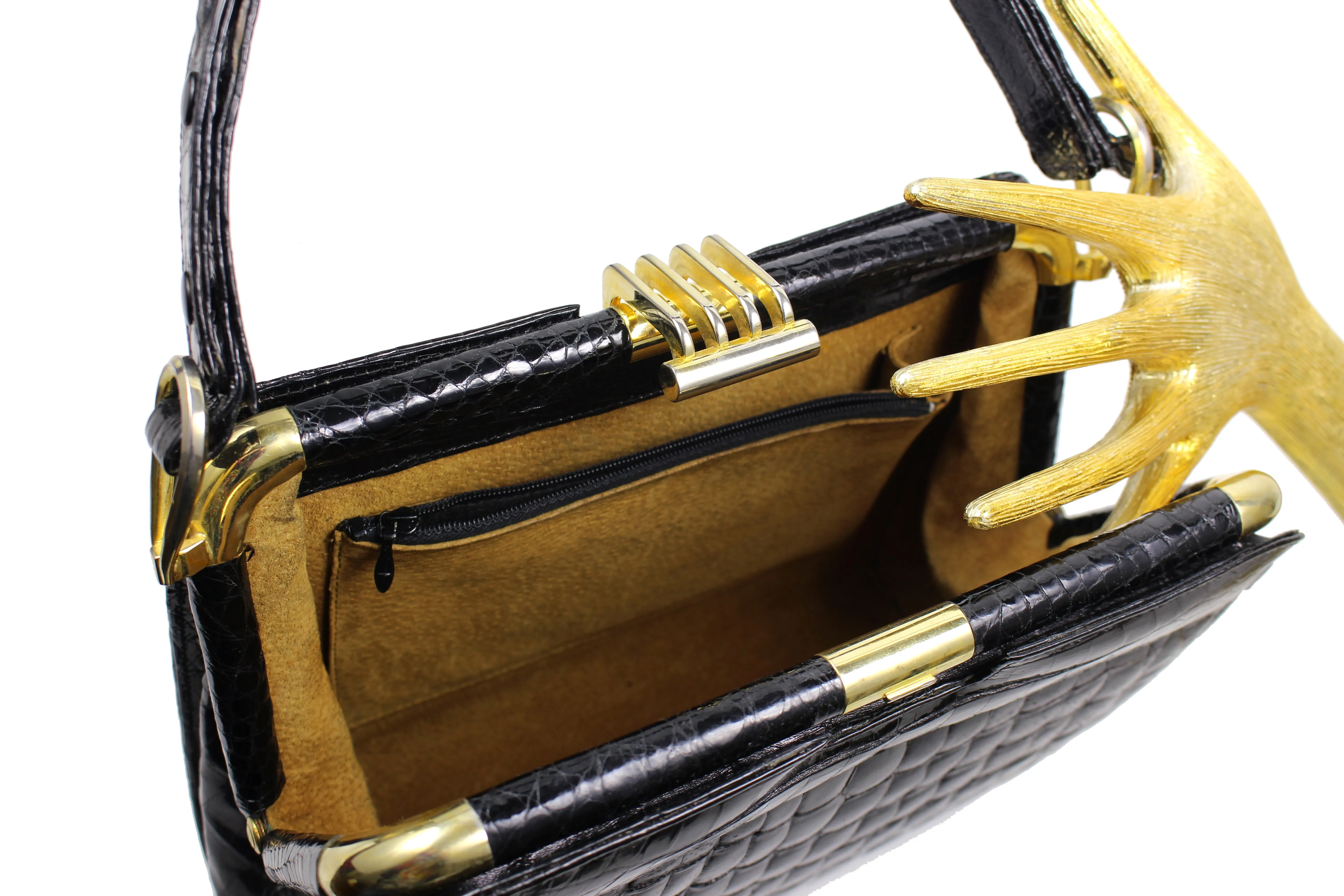 Black "sauvage" crocodile skin frame handbag