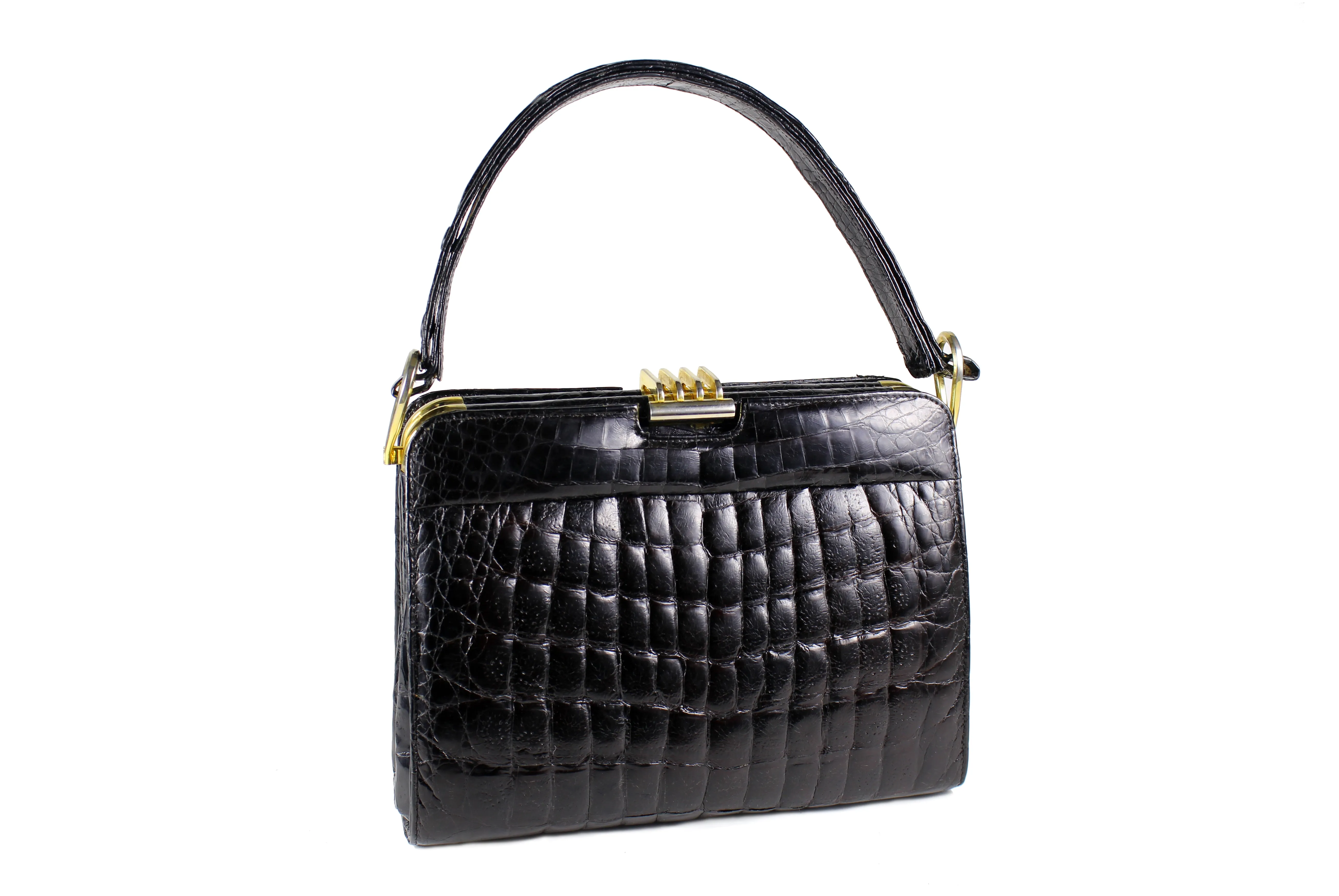 Black "sauvage" crocodile skin frame handbag