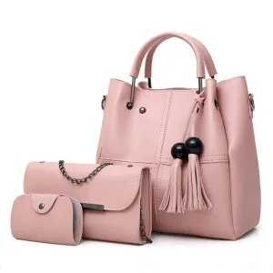 Bosolos Mujers Woman Tote Handbag 3 in 1 Set - Pink