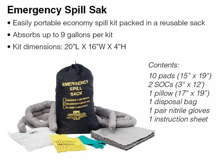 Brady Spill Kit/Station, Bag, Universal, 9 gal - SKA-SAK