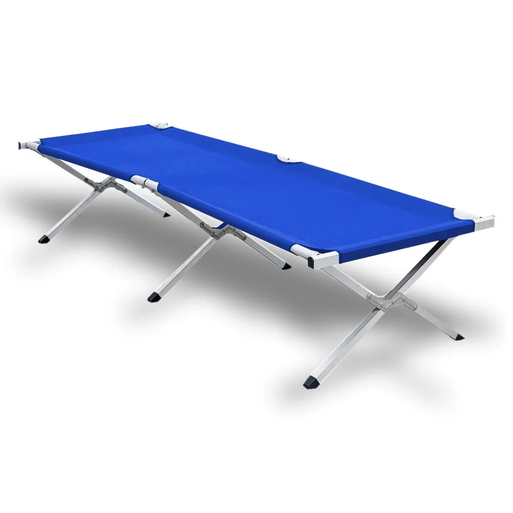 Camping Bed Folding Stretcher Light Weight w/ Carry Bag Camp Portable - blue