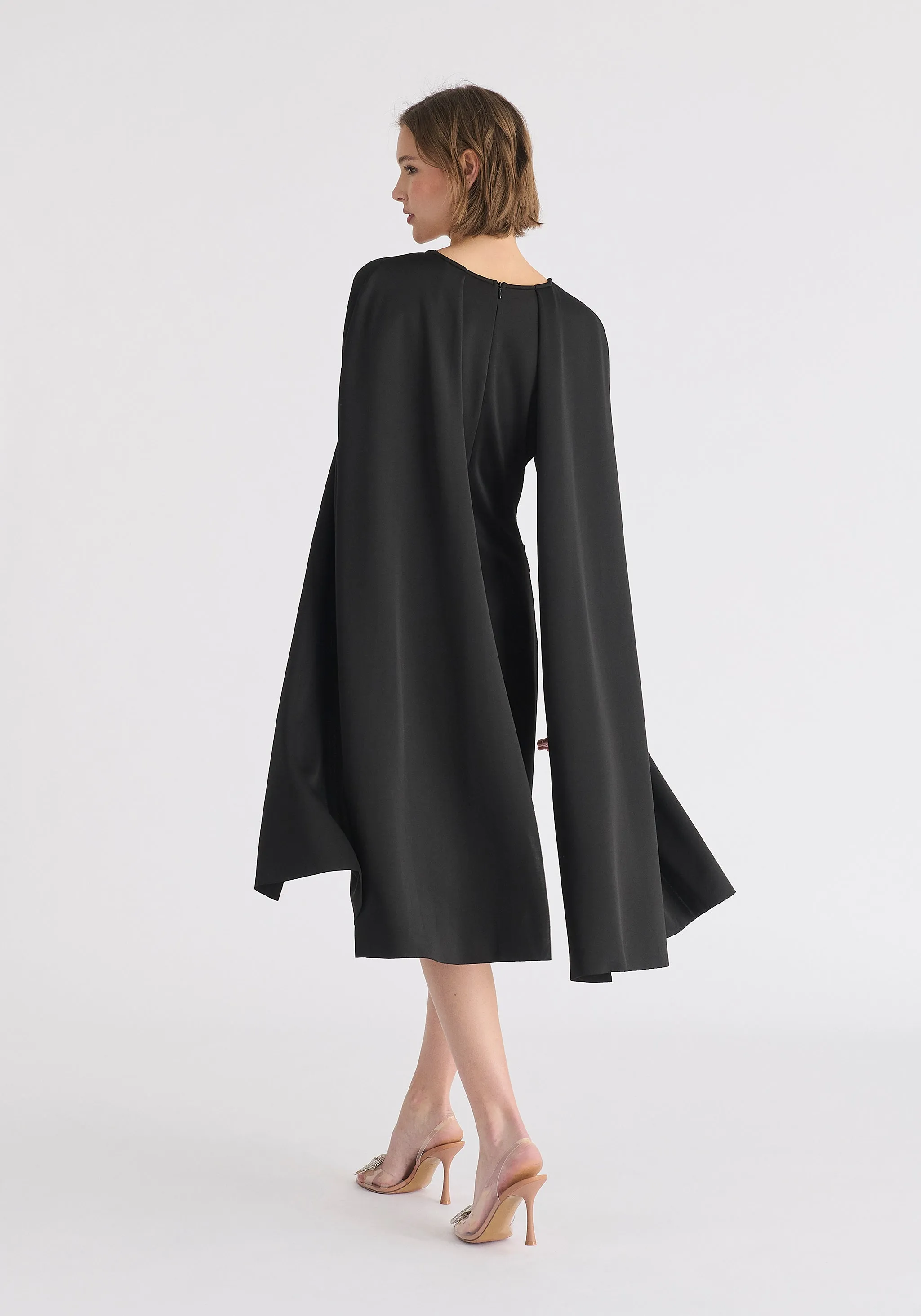 Cape Sleeves Dress with Waist Details