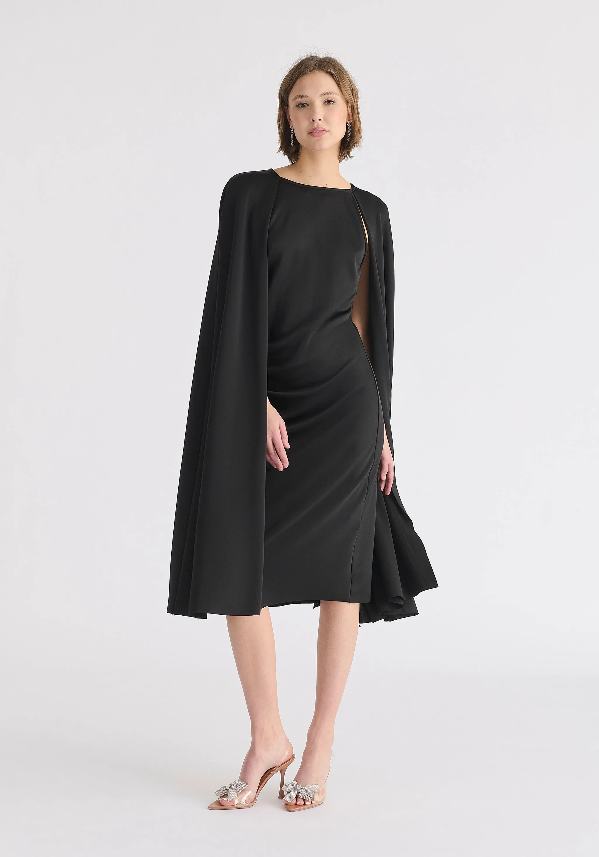 Cape Sleeves Dress with Waist Details