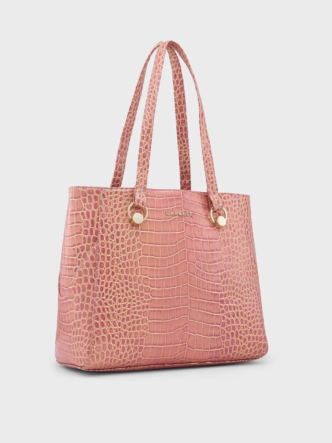 Caprese Miranda Tote Large Croco Womens Office Handbag Pink