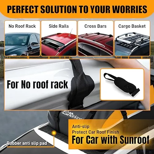 Car Rooftop Cargo Carrier Bag 20 Cubic Feet, 100% Waterproof Roof Bag Top Luggage Carrier for Any Vehicles with/Without Rack Cross Bar, Includes Anti-Slip Mat  4 Door Hooks  Storage Bag  Lock