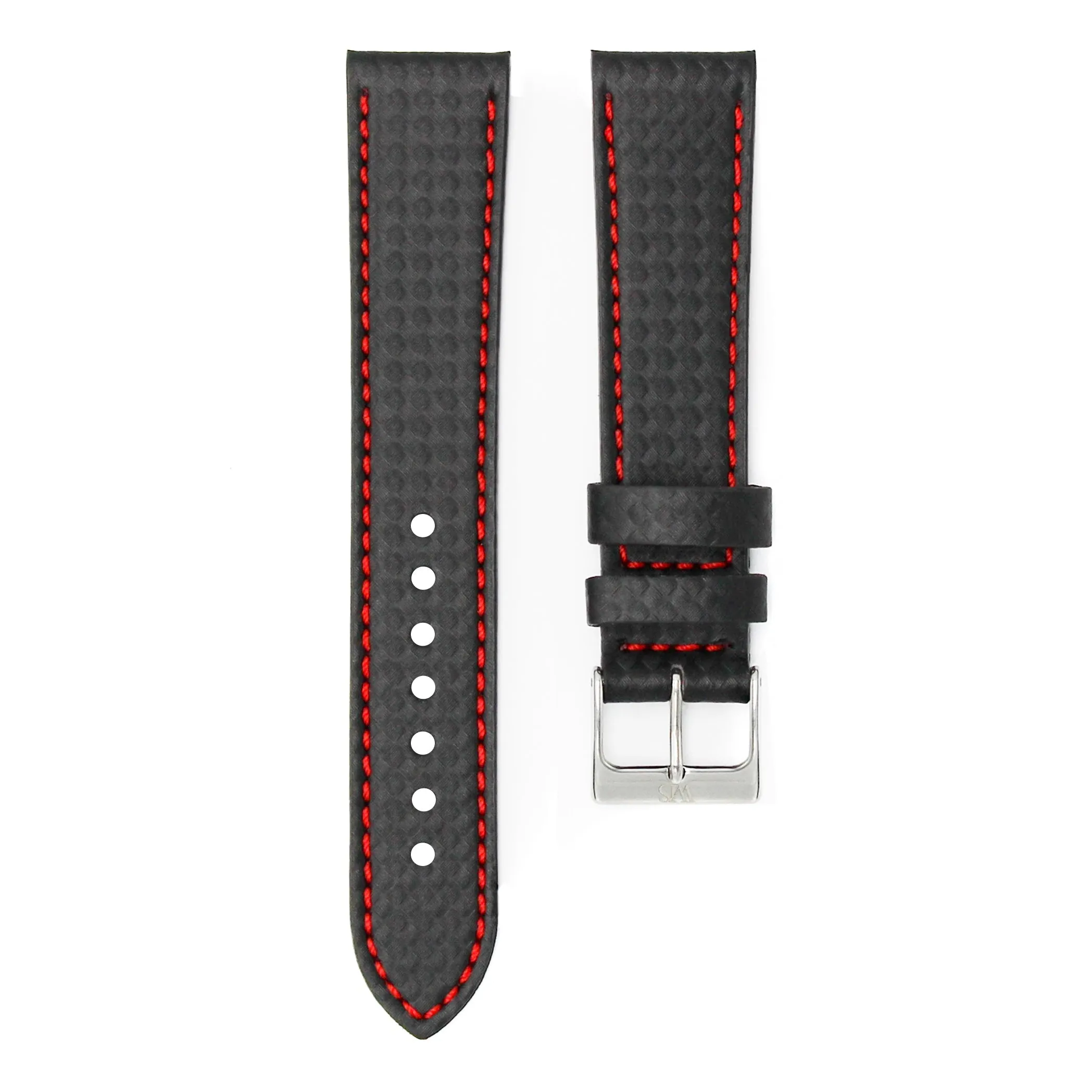 Carbon Fiber Red - Handmade Carbon Grain Leather Watch Strap For Longines Elegant Collection