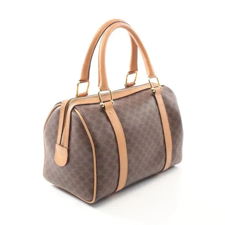 CELINE Macadam Handbag Boston Bag, Brown Coated Canvas & Leather