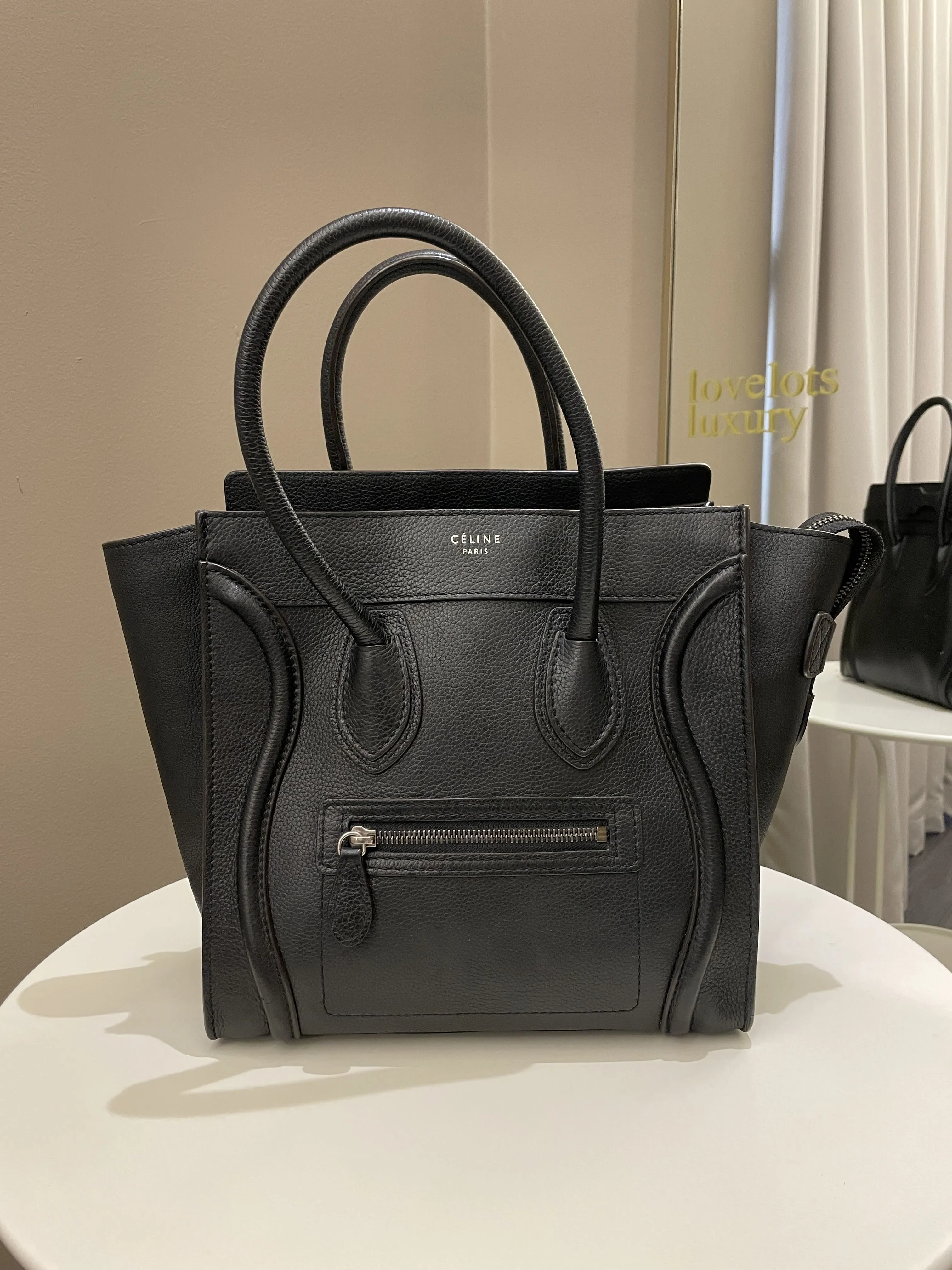 Celine Micro Luggage Black Grainy Leather