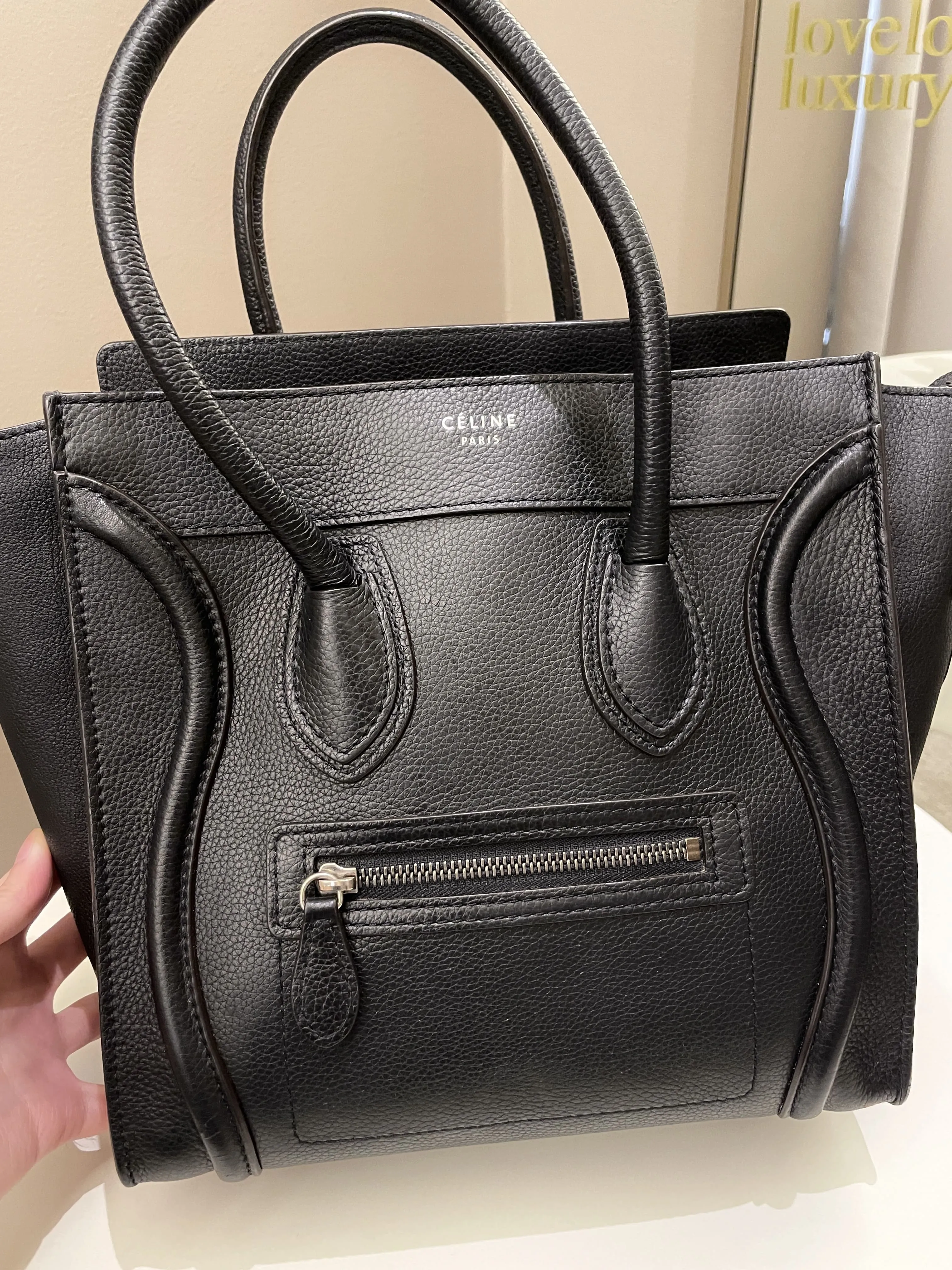 Celine Micro Luggage Black Grainy Leather