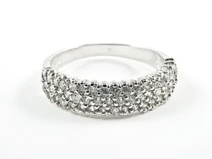 Classic Single Row Textured CZ Style Silver Ring