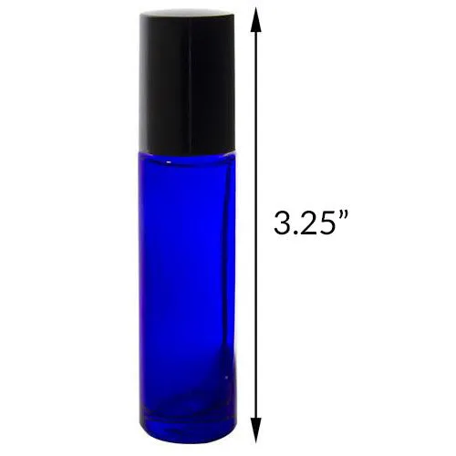 Cobalt Blue Glass Roll On Bottle with Roll On Applicator - .33 oz / 10 ml