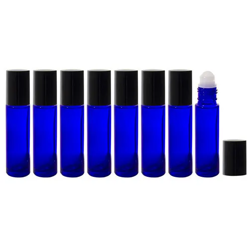 Cobalt Blue Glass Roll On Bottle with Roll On Applicator - .33 oz / 10 ml