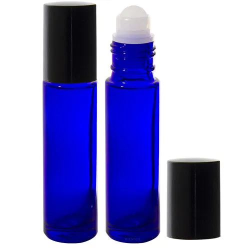 Cobalt Blue Glass Roll On Bottle with Roll On Applicator - .33 oz / 10 ml