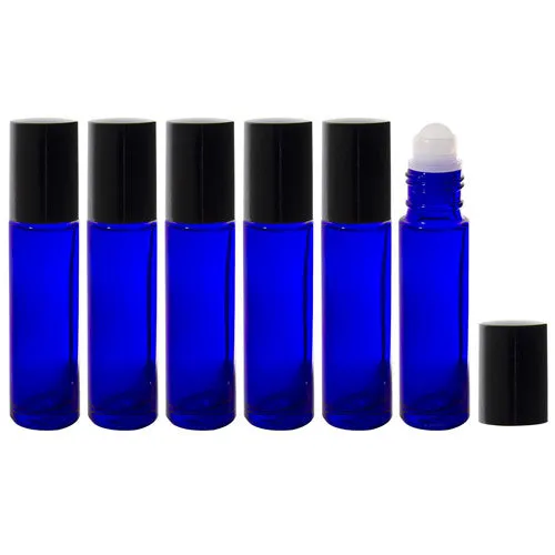 Cobalt Blue Glass Roll On Bottle with Roll On Applicator - .33 oz / 10 ml