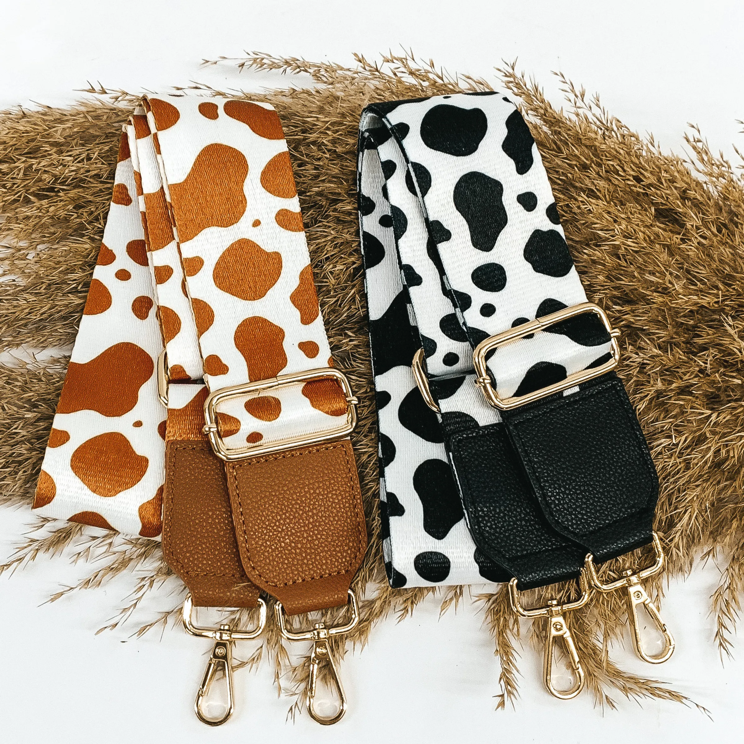 Cow Print Adjustable Purse Strap in Brown/White