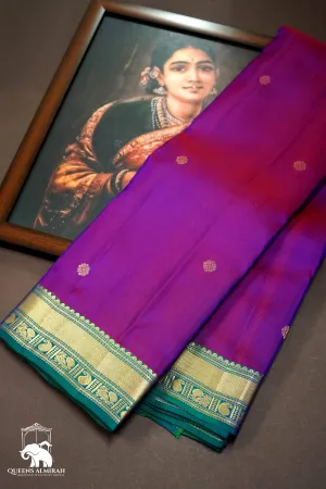 DARK PURPLE WITH NAVY GREEN KANCHIVARAM SILK SAREE