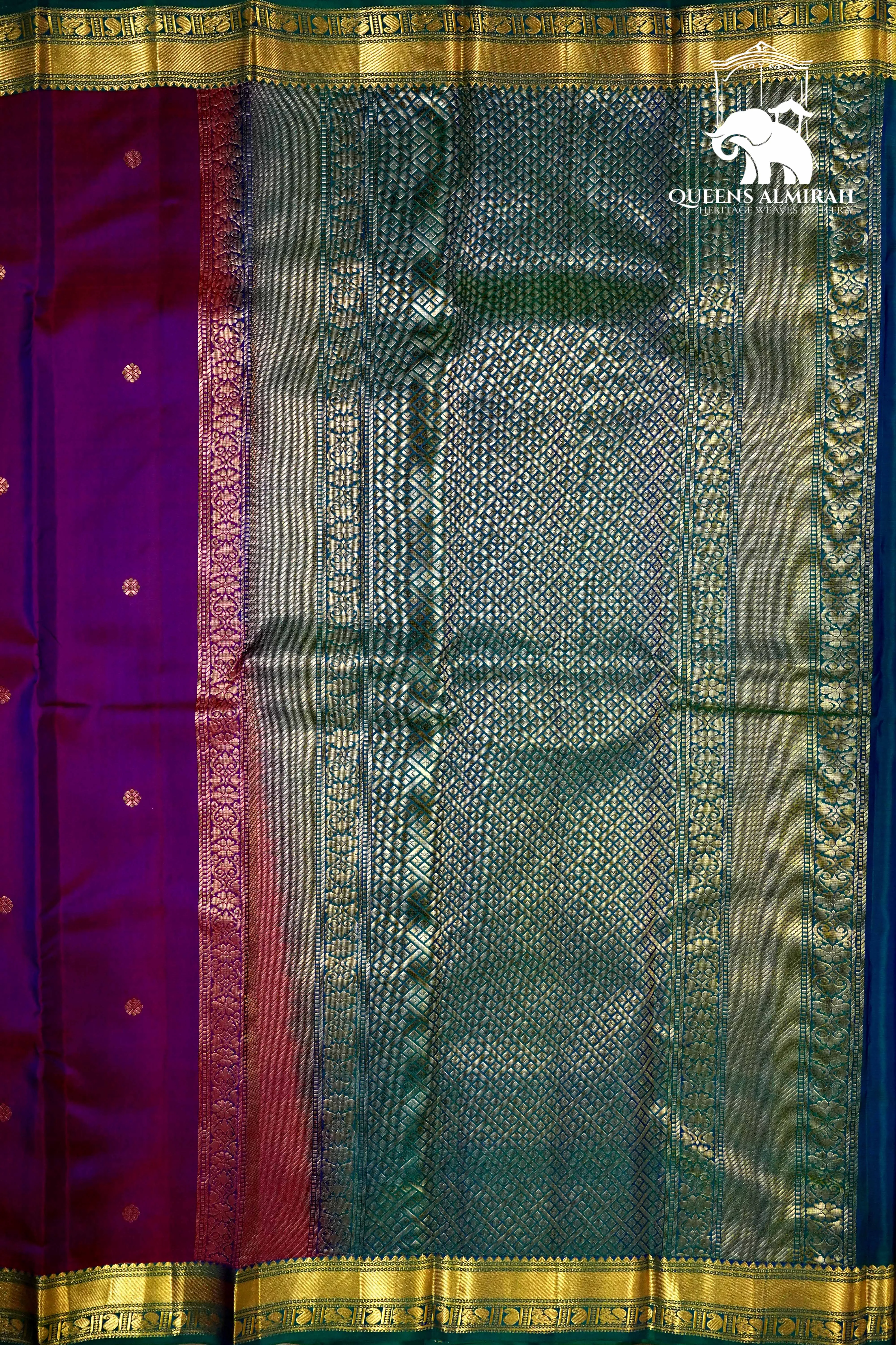 DARK PURPLE WITH NAVY GREEN KANCHIVARAM SILK SAREE