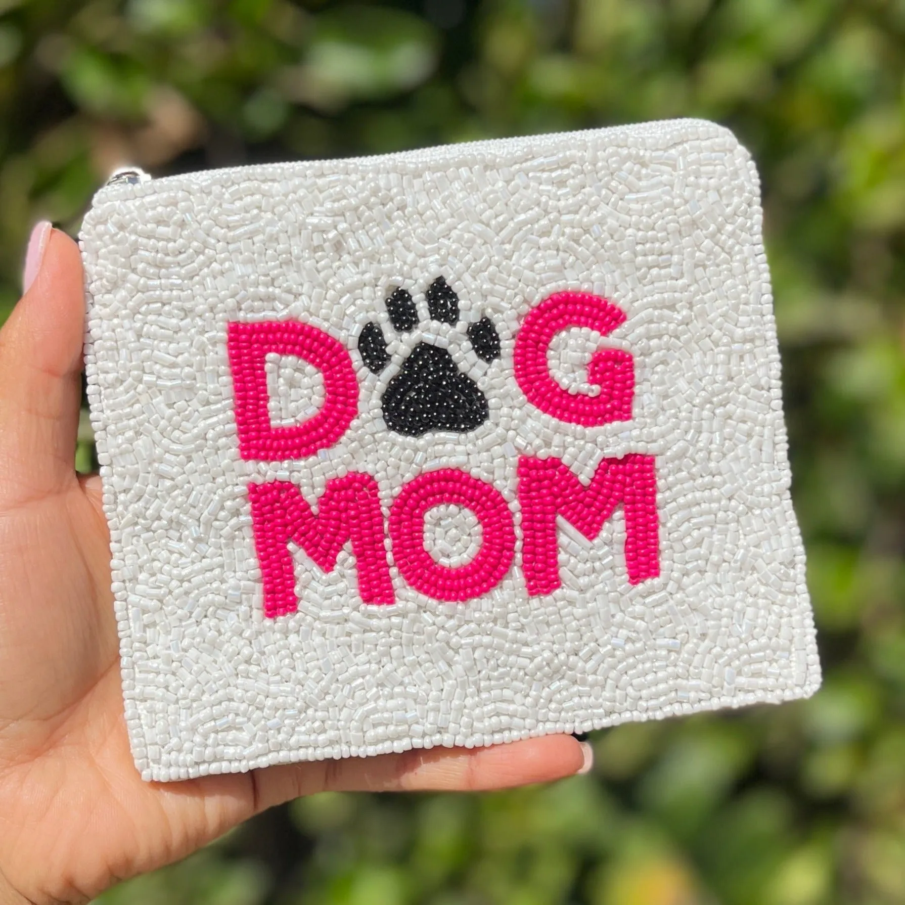 Dog Mom Beaded Pouch Purse