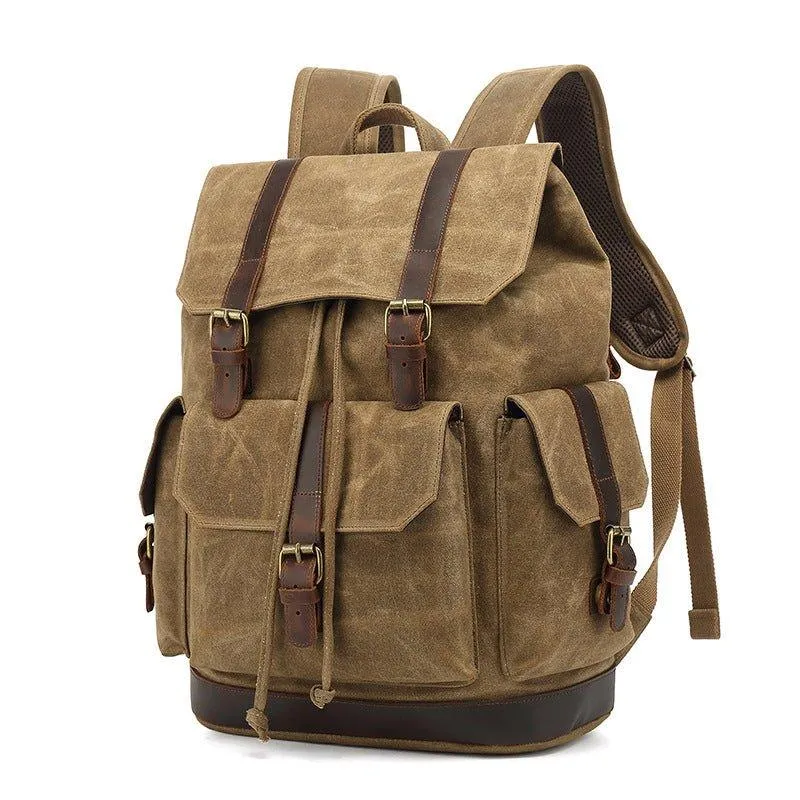 Drawstring Waxed Canvas Backpack Vintage Rucksack