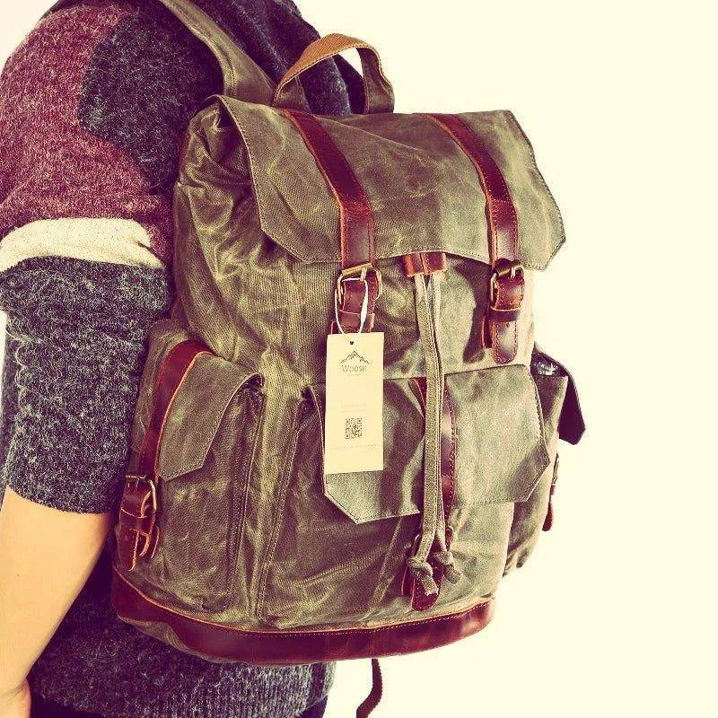 Drawstring Waxed Canvas Backpack Vintage Rucksack