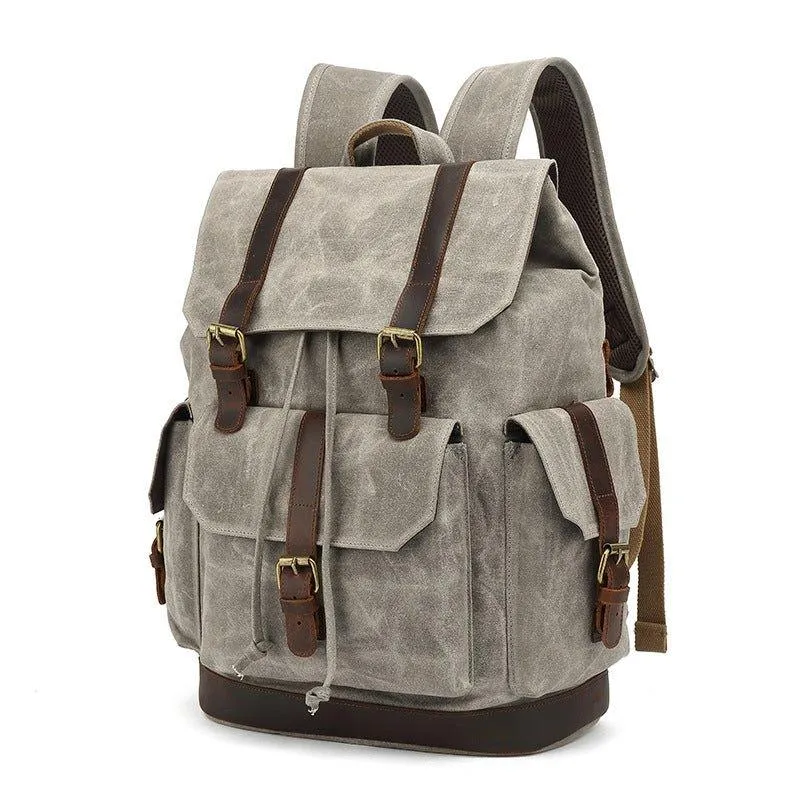 Drawstring Waxed Canvas Backpack Vintage Rucksack