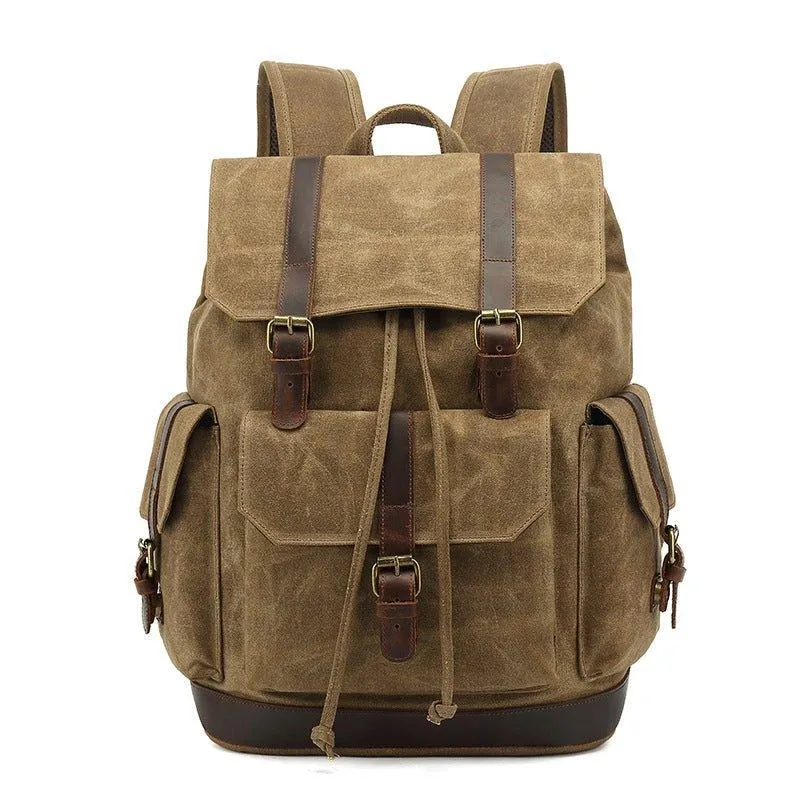 Drawstring Waxed Canvas Backpack Vintage Rucksack