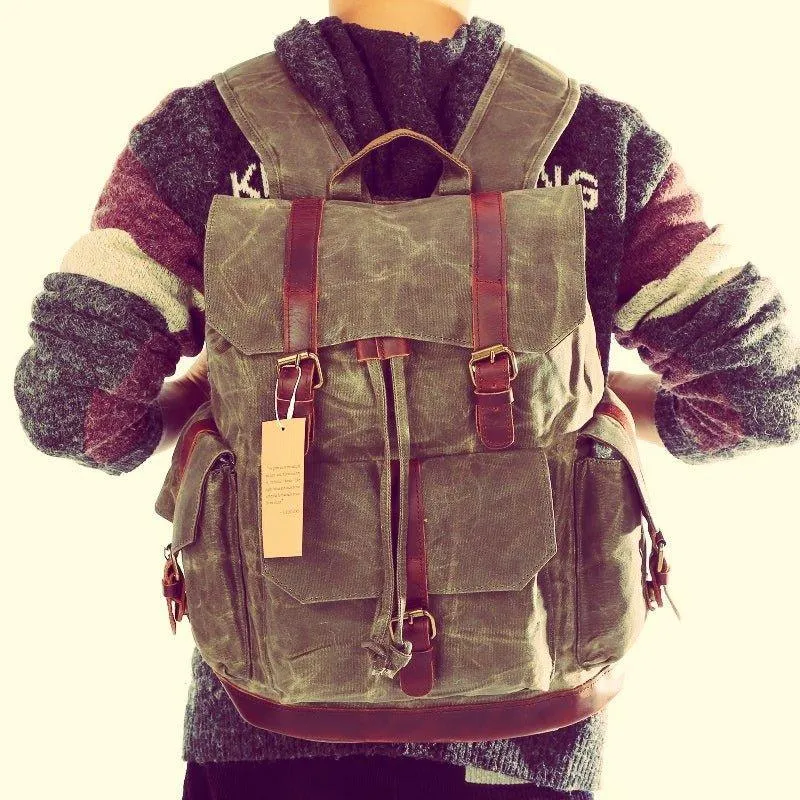 Drawstring Waxed Canvas Backpack Vintage Rucksack