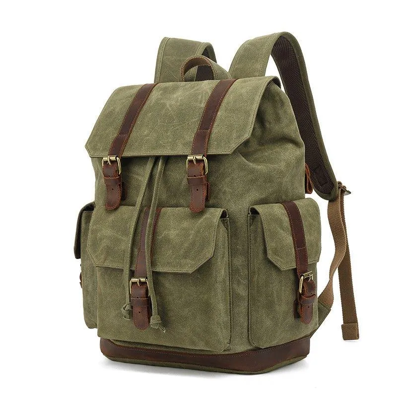 Drawstring Waxed Canvas Backpack Vintage Rucksack