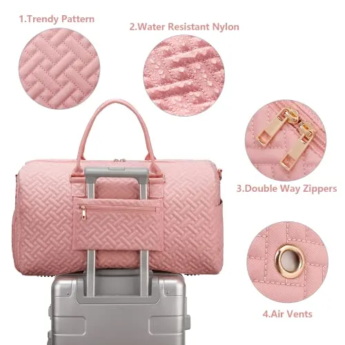 Duffle Bag for Travel, Weekender Bag with Shoe Compartment, Carry On Overnight Bag for Women with Toiletry Bag, Gym Bag with Wet Pocket, Hospital Bags for Labor and Delivery Pink