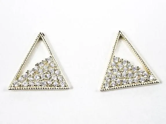 Elegant Fine Triangle With Loose CZ Design Gold Tone Silver Earrings