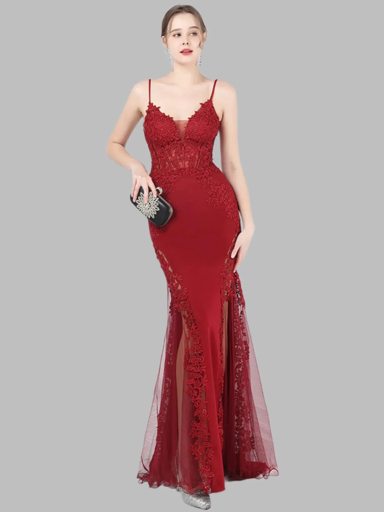 Elegant Lace and Mesh Maxi Dress for Women