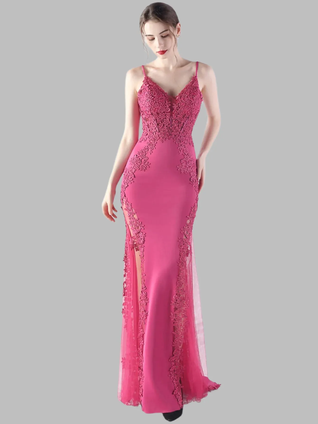 Elegant Lace and Mesh Maxi Dress for Women