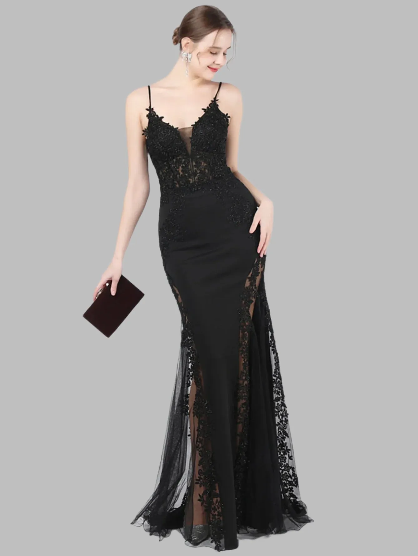 Elegant Lace and Mesh Maxi Dress for Women